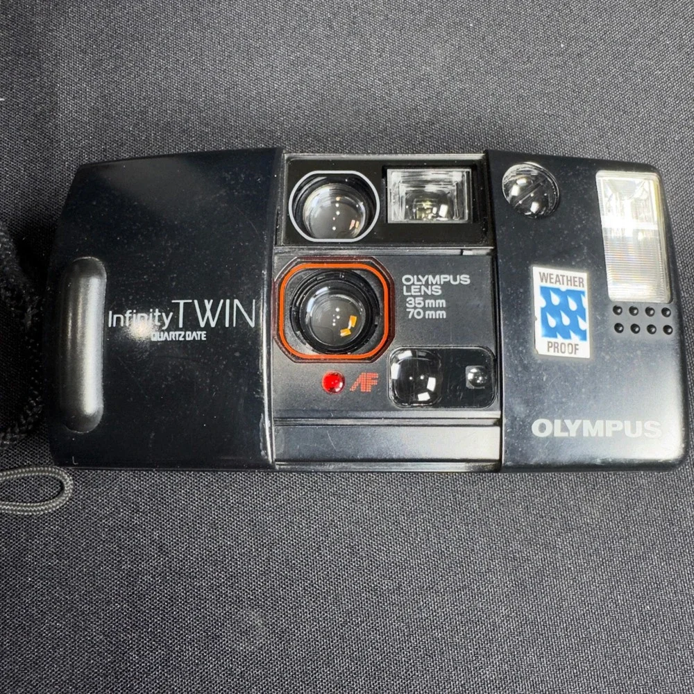 Olympus Infinity TWIN Quartz Date Film Camera Weatherproof 35mm 70mm Dual Lens